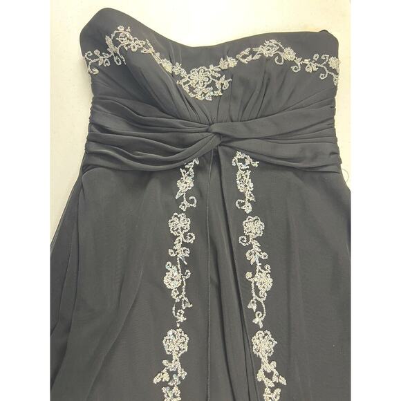 XOXO Dress S Black Mesh Vampy Beaded Y2K Strapless High Low Layers - Picture 6 of 11